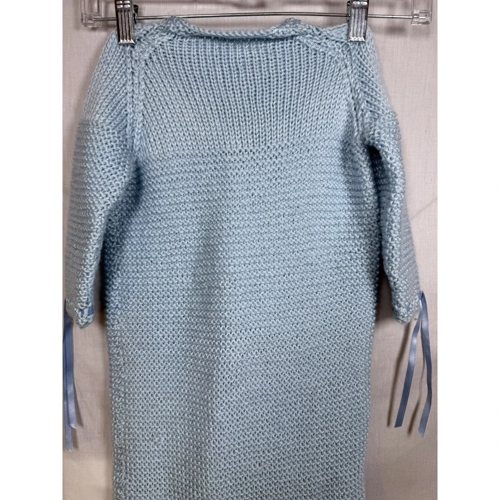 Vintage Baby‎ Blue Hand Knit Bunny Gown Sleeper Newborn Infant Dainty